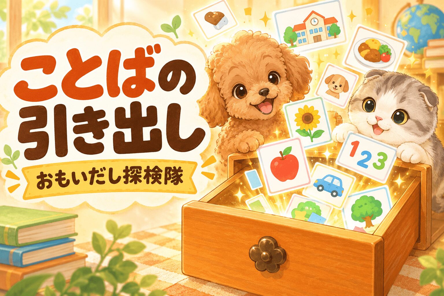言葉や今日の出来事を思い出す知育ゲーム「ことばの引き出し・おもいだし探検隊」