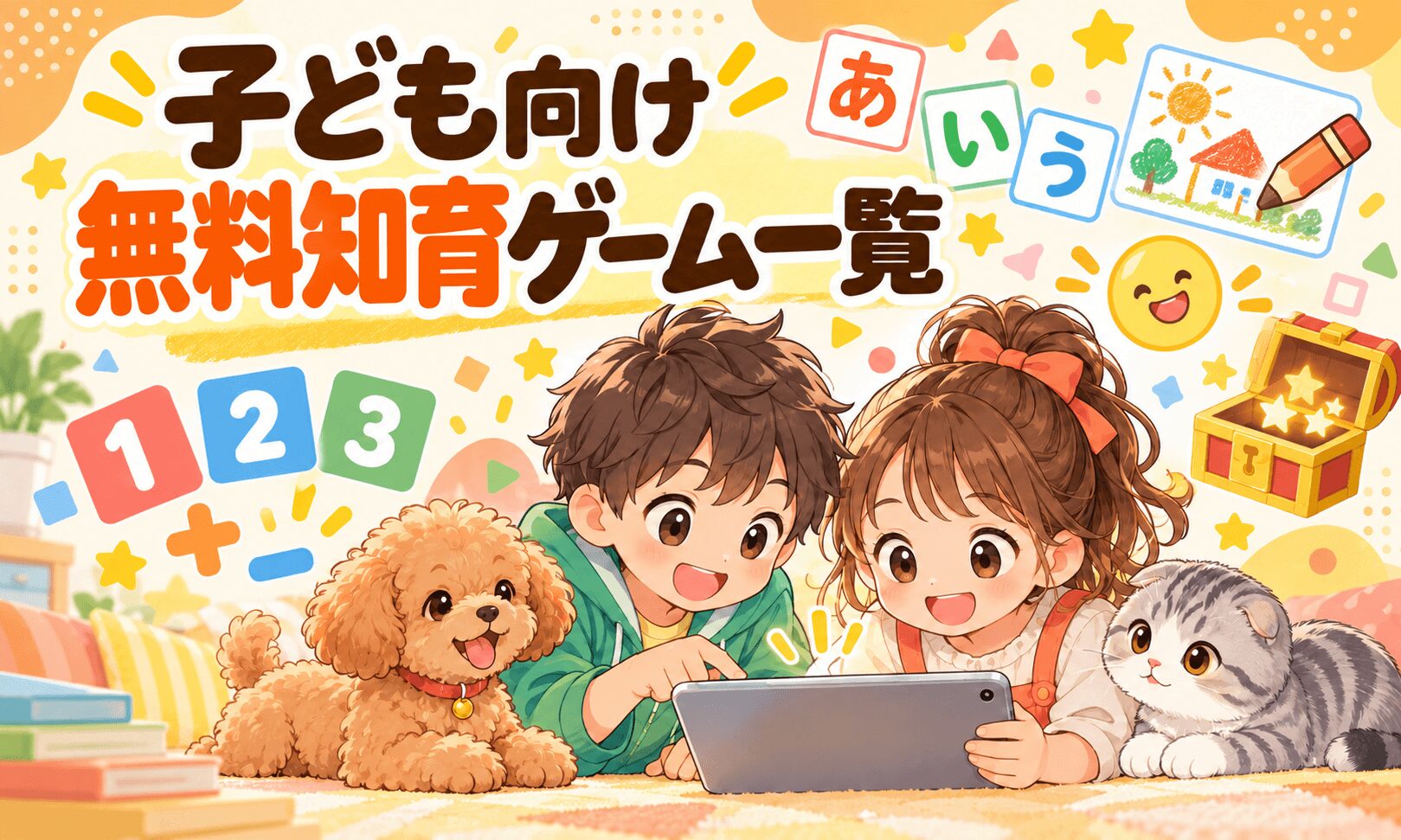 子ども向け無料知育ゲームをタブレットで楽しむ子どもたち