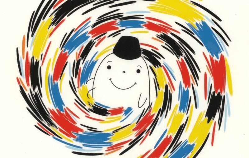 1歳の子どもがしましまぐるぐるの絵や模様を楽しむイラスト