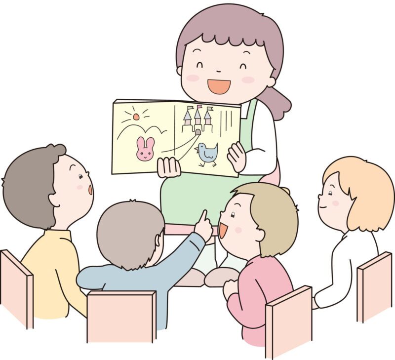 3歳の子どもが短い物語やごっこ遊びを楽しむイラスト