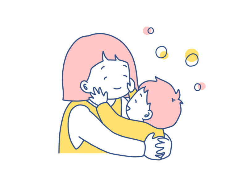 親子がほっぺをくっつけて触れ合うイラスト