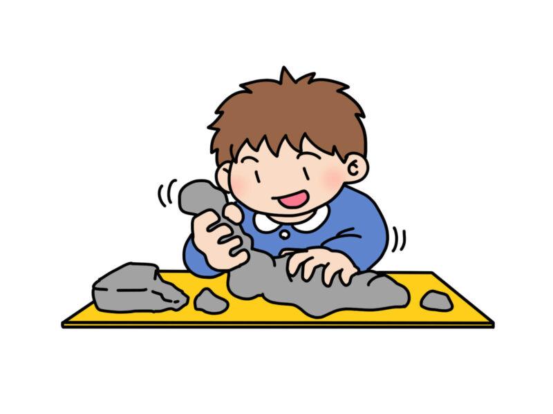 親子で粘土を丸めたり型抜きしたりして遊ぶイラスト