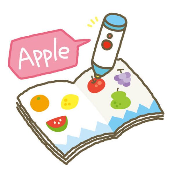 アンパンマンのことばずかんをタッチペンで操作して遊ぶ様子