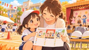 学校行事が苦手な小1の子が予定表を見て見通しを持つイラスト