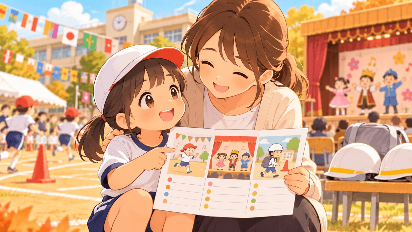 学校行事が苦手な小1の子が予定表を見て見通しを持つイラスト