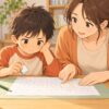 消しゴムでの書き直しを嫌がる小学1年生に保護者が消す範囲を示すイラスト