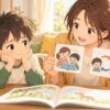音読の宿題を嫌がる小学1年生に保護者が読み方を選べるよう寄り添うイラスト