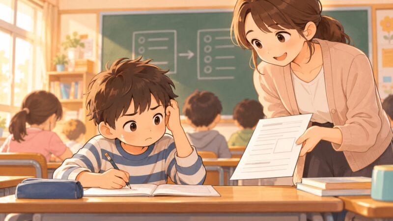 処理速度がゆっくりな子に家庭で手順表やタイマーを使って支援するイラスト