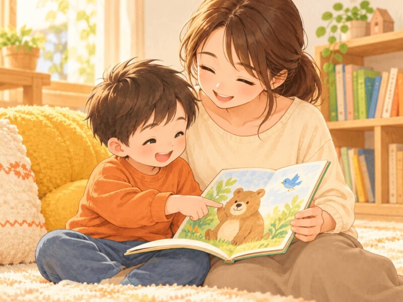 1冊の絵本から好きなページを親子で楽しむイラスト