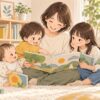 0歳の赤ちゃんから小学生まで親子で読み聞かせを楽しむイラスト