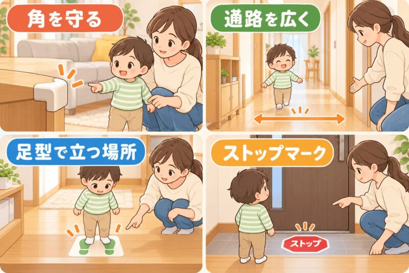 ぶつかりやすい子どもへの家庭でできる環境づくりをまとめた図解イラスト