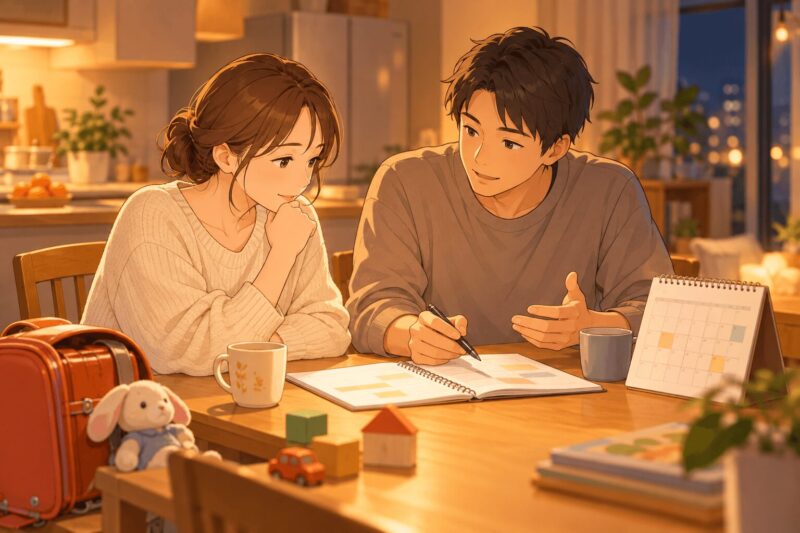 WPPSI-IIIの結果説明を夫婦で聞き子どもの強みと苦手さを理解するイラスト