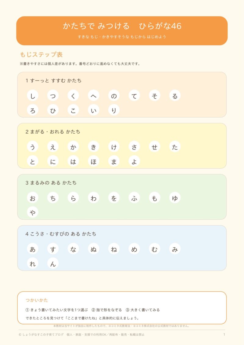 書きやすそうな形から選べるひらがな46文字の無料練習表