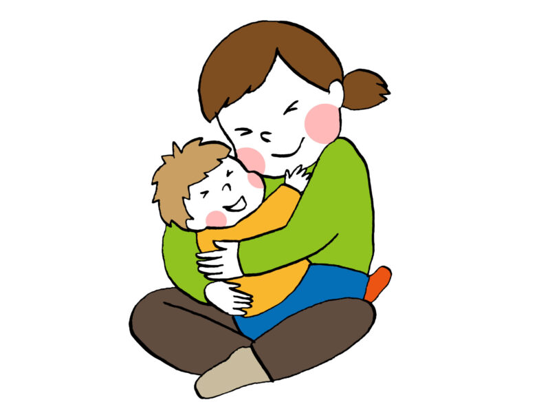 子どもをぎゅーとハグする母親のイラスト