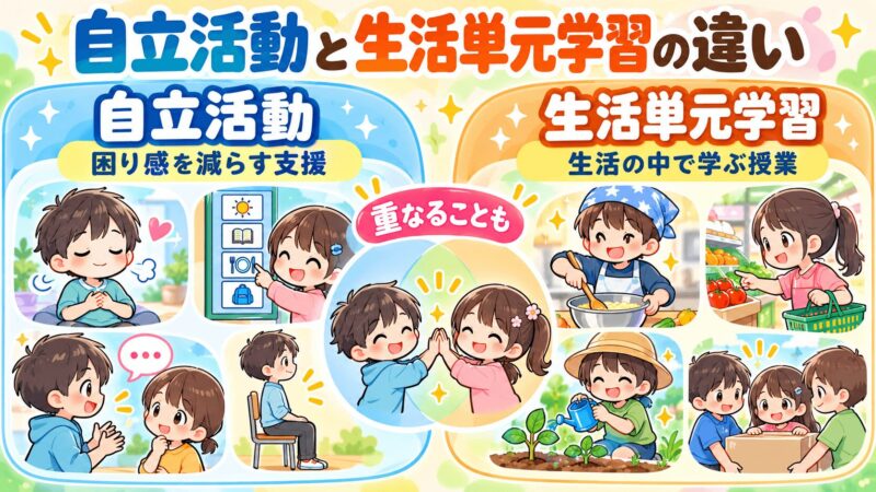 支援級の自立活動と生活単元学習の違いを比較した図解