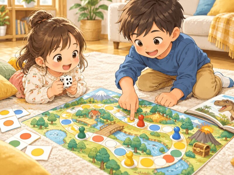 すごろくで数や順番を楽しく学ぶ男の子と女の子