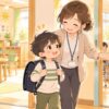 支援級と交流級を行き来しながら学校生活を送る小学生のイラスト