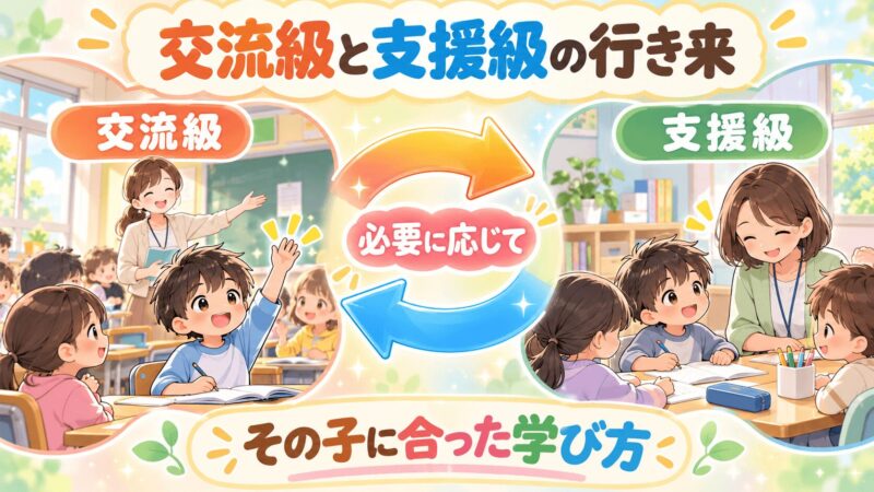 交流級と支援級を必要に応じて行き来しながら学ぶ小学生の図解