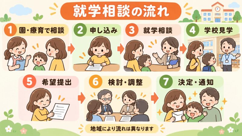 就学相談の流れを7ステップでわかりやすくまとめた図解
