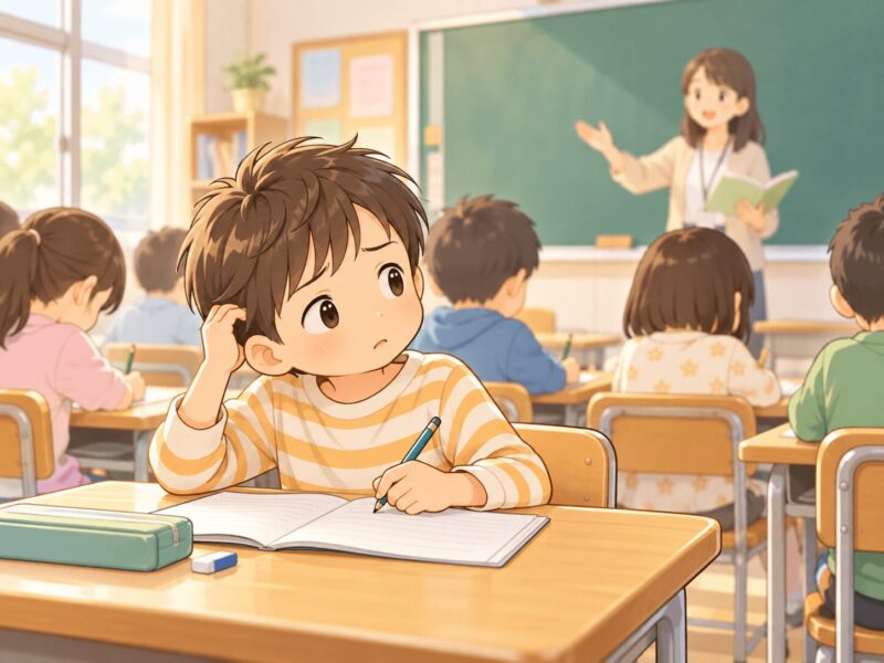 通常級で集団指示や読み書きに戸惑う子どものイラスト